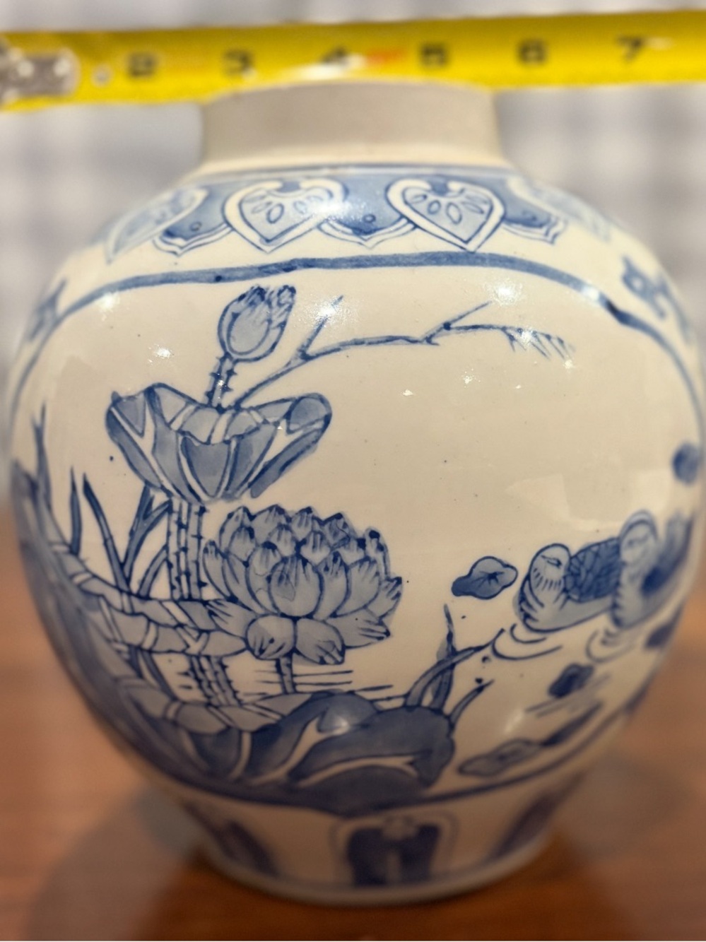Vintage Blue and White Floral Ceramic Jar